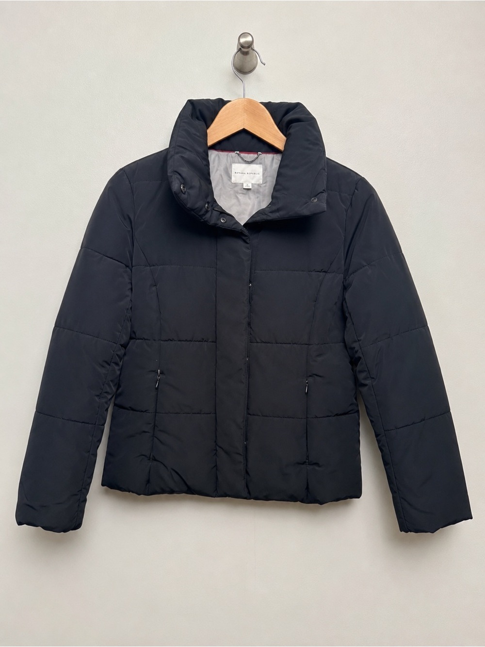 Banana Republic Black Hip Length Funnel Neck Puffer Jacket Quilted Winter Coat M
